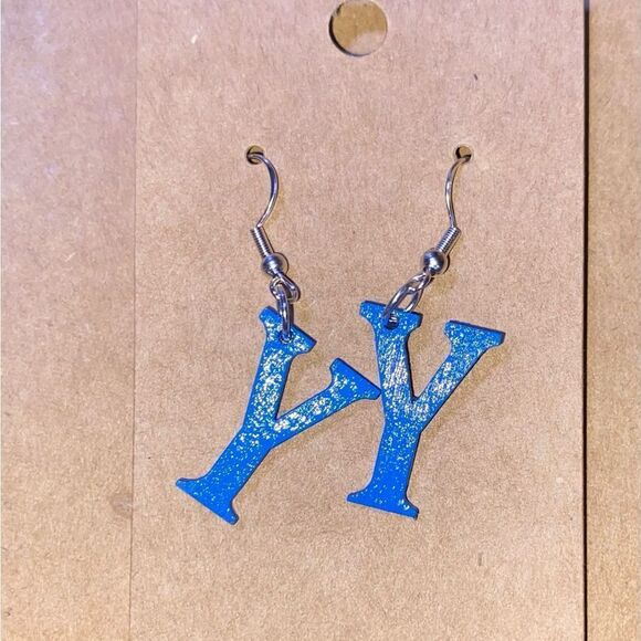 ☀️3/$12☀️ Letter “Y” Earrings with Sterling Silver Hooks. (Blue) - Picture 1 of 3